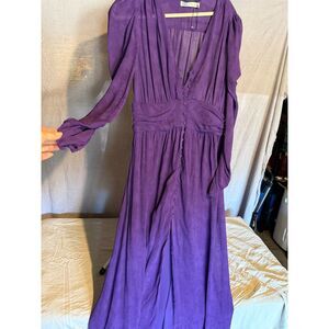Zara Purple Maxi Dress Sheer Pleated Button Front Long Sleeve NWT Lg